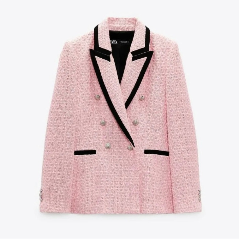 ZARA STRUCTURED  BLAZER WITH CONTRAST PIPING PINK SIZE M BLOGGER FAVORITE